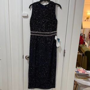 Mac Duggal Black Sequin Midi Dress